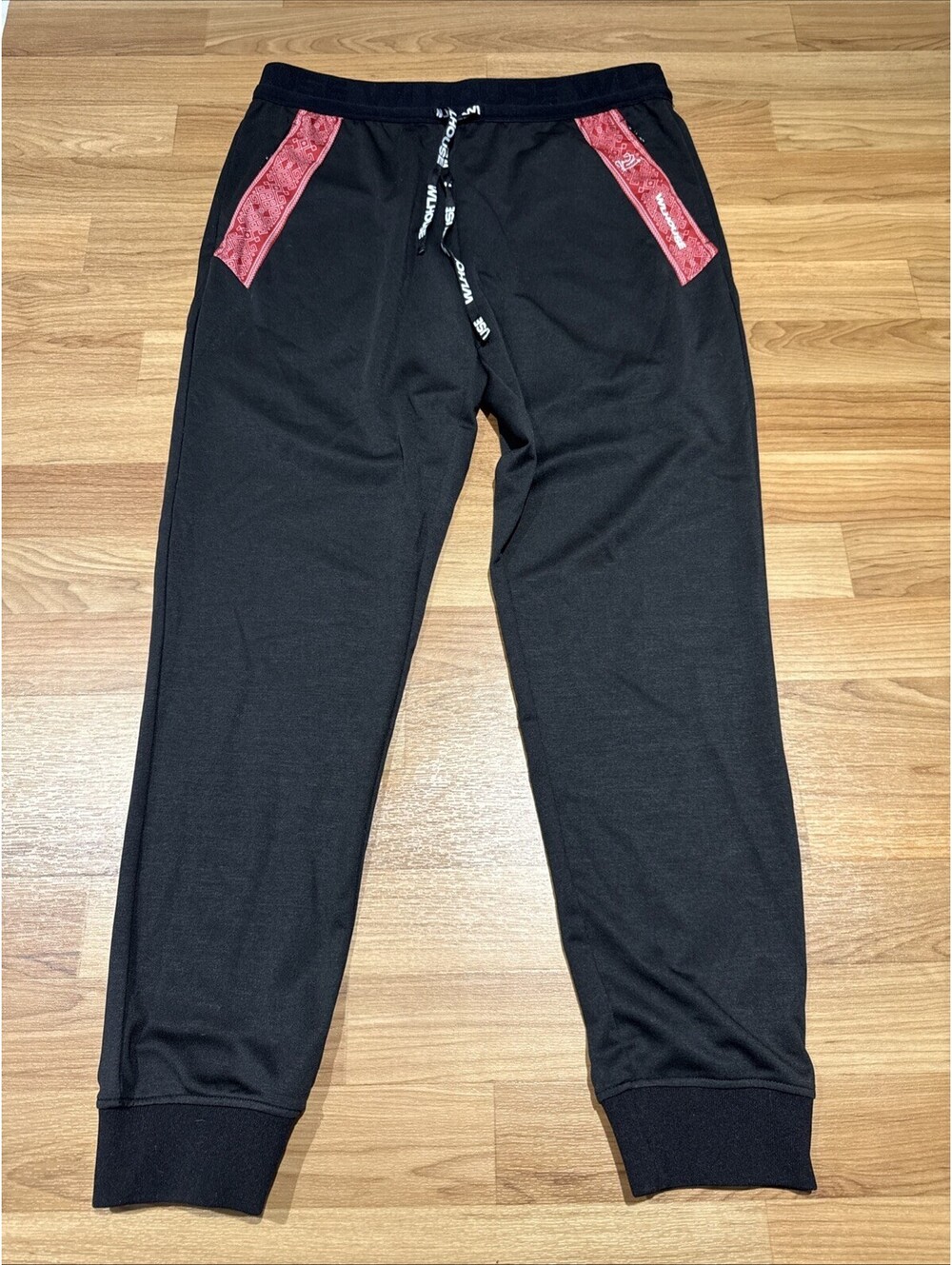 WLHOUSE 492 Legacy Training Pants Mens Large Black Joggers Red Graphic Athletic